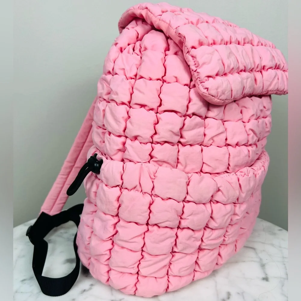 Malibu Hippie Pink Quilted Puffer Backpack – Drawstring Everyday Bag